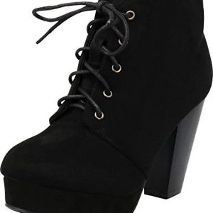 Forever Camille-86 Womens Comfort Stacked Chunky Heel Lace Up Ankle Booties,Black,7
